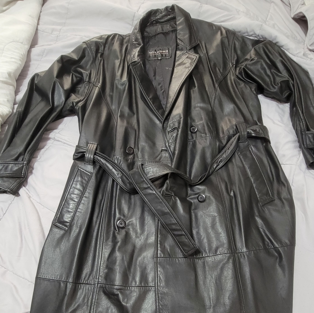Leather Trench coat black XL with belt